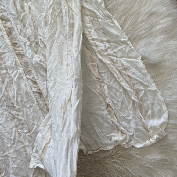 Lovestitch White Beige Stripe Open Tie Front Flowy Maxi Caftan Coverup Kimono - Picture 6 of 12